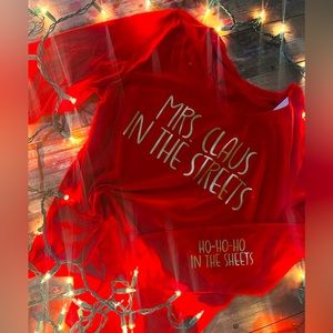 Mrs. Claus in the greets ladies long sleeve Christmas top